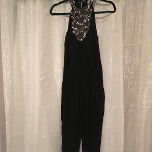 Black Beaded Guess Capri Halter Jumpsuit Romper